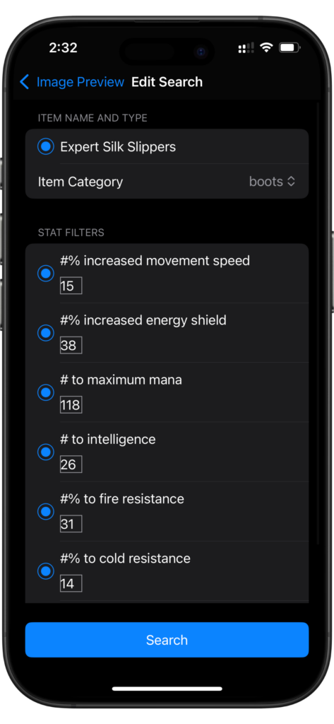 Path of Price Check screenshot search pange